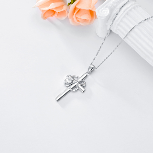 Collier en argent sterling avec pendentif croix en forme de coeur en zircon cubique et let-4