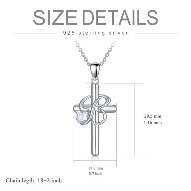 Sterling Silber Herz geformt Cubic Zirkonia Kreuz Anhänger Halskette mit Initial Buchstabe-5