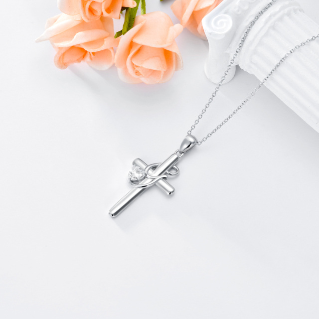 Collier en argent sterling avec pendentif croix en forme de coeur en zircon cubique et let-4