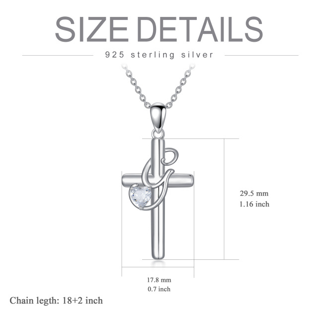 Sterling Silber Herz geformt Cubic Zirkonia Kreuz Anhänger Halskette mit Anfangsbuchstabe-5