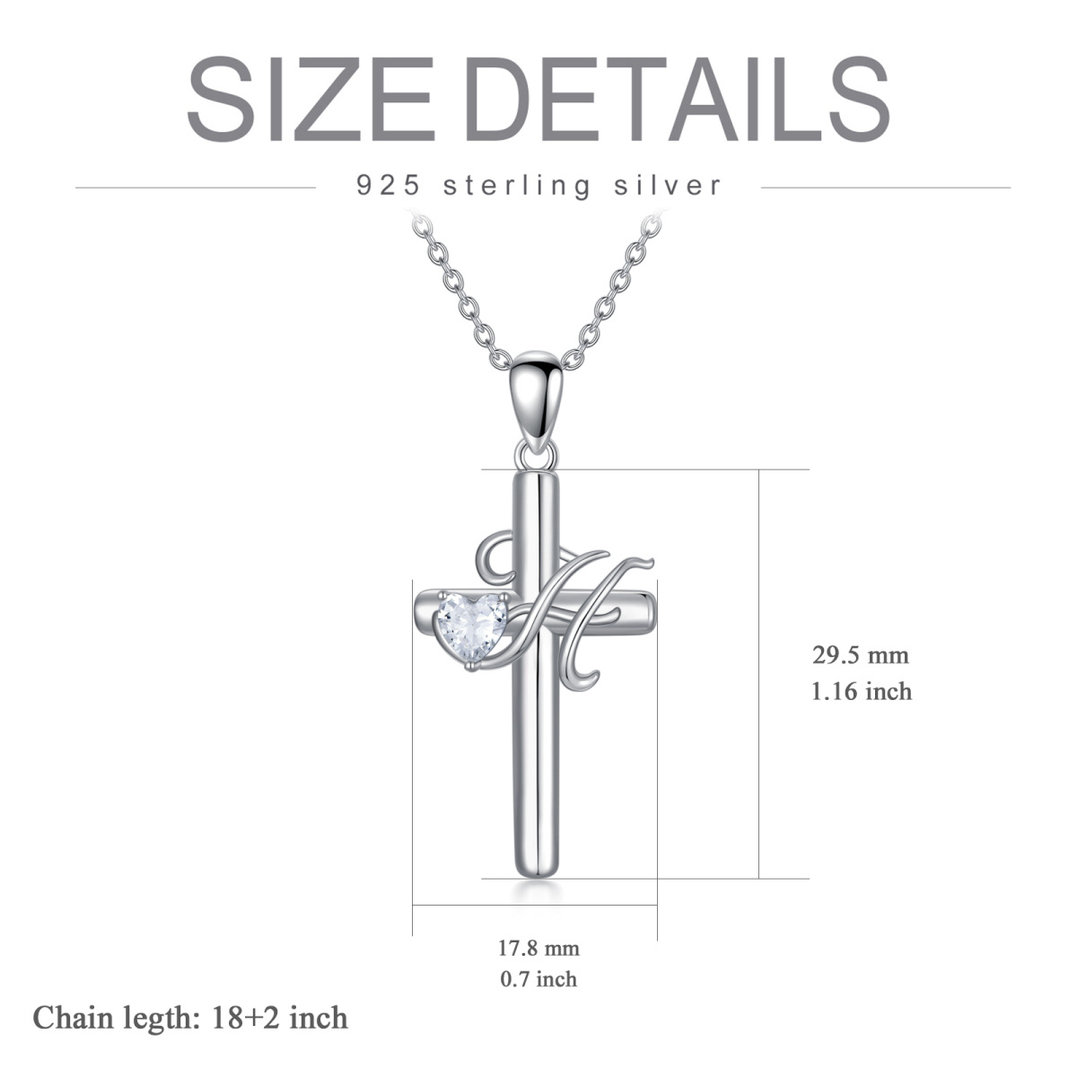 Sterling Silber Herz geformt Cubic Zirkonia Kreuz Anhänger Halskette mit Anfangsbuchstabe-5