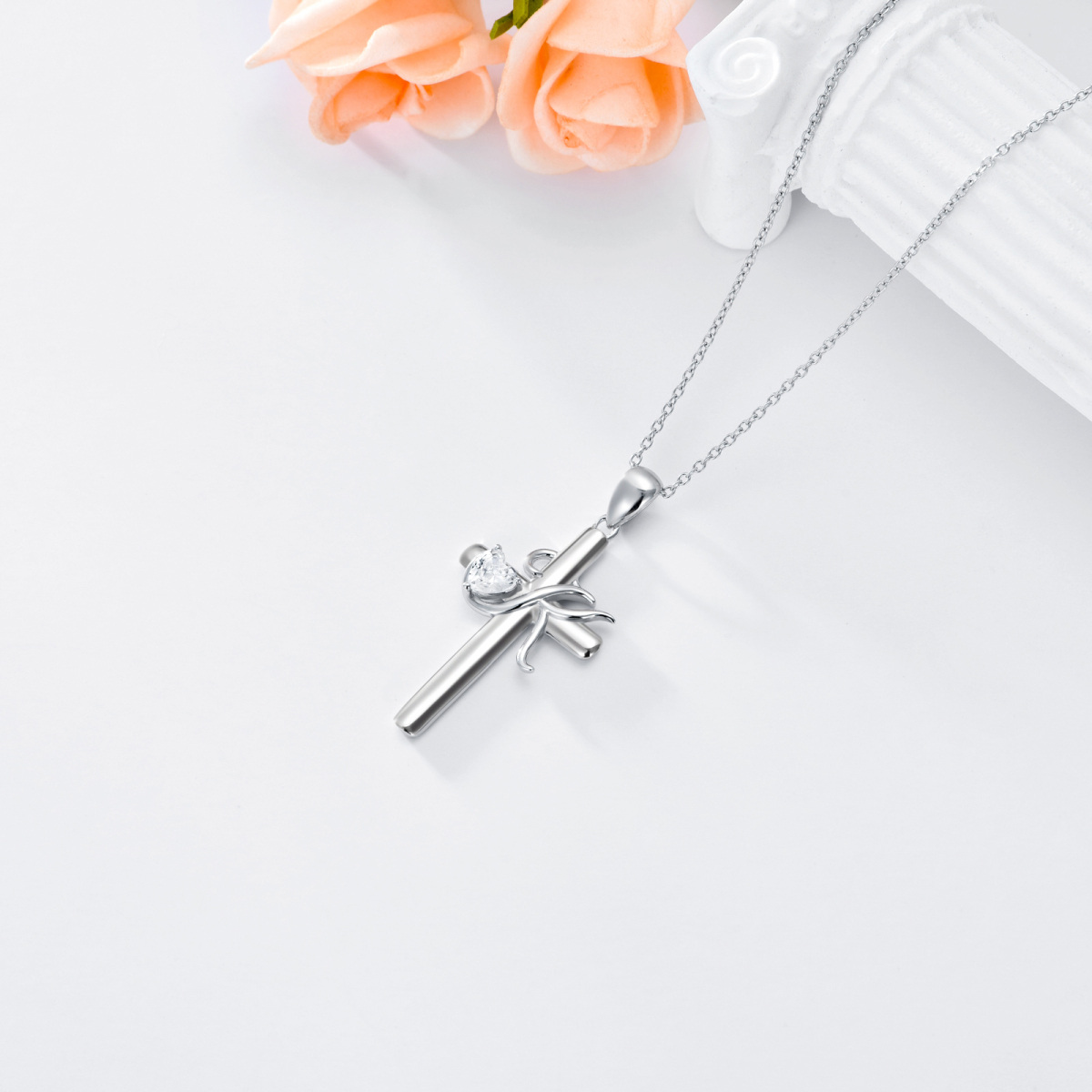 Collier en argent sterling avec pendentif croix en forme de coeur en zircon cubique et let-4