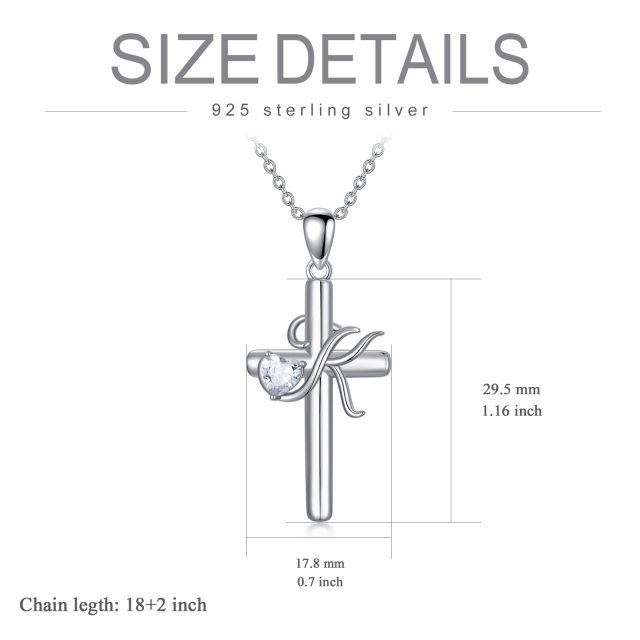 Sterling Silber Herz geformt Cubic Zirkonia Kreuz Anhänger Halskette mit Initial Buchstabe-5