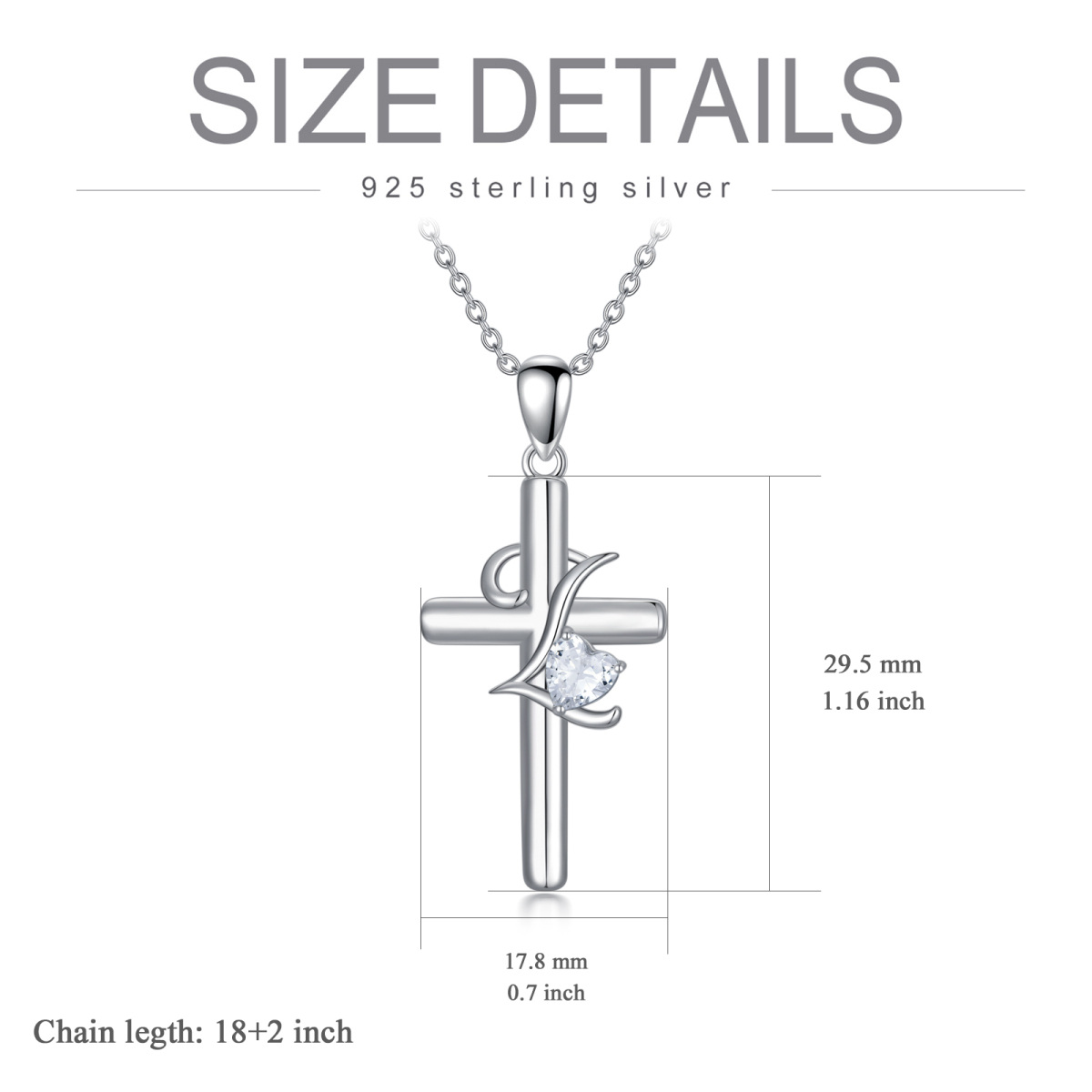 Sterling Silber Herz geformt Cubic Zirkonia Kreuz Anhänger Halskette mit Anfangsbuchstabe-5