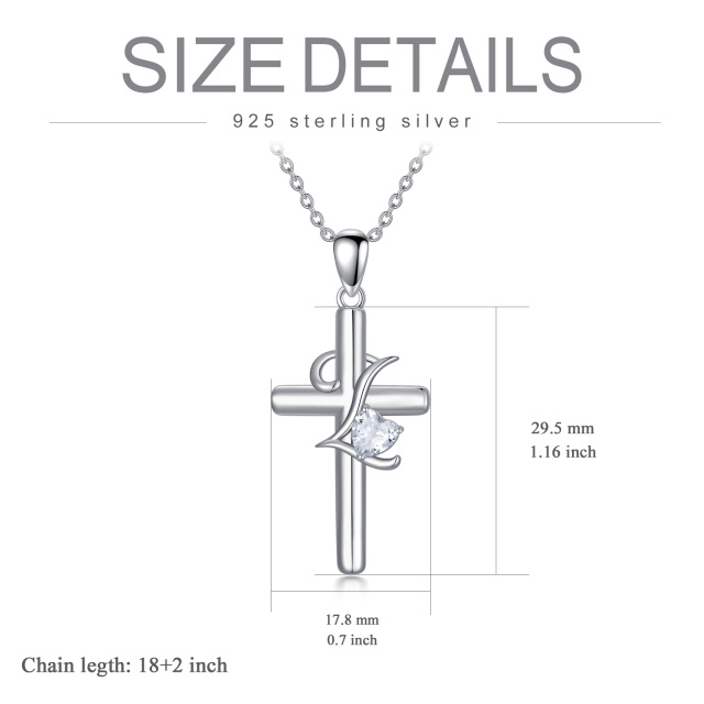 Sterling Silber Herz geformt Cubic Zirkonia Kreuz Anhänger Halskette mit Anfangsbuchstabe-5