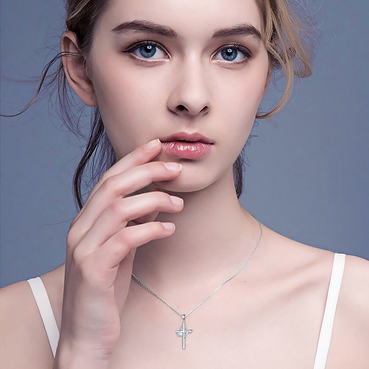 Collier en argent sterling avec pendentif croix en forme de coeur en zircon cubique et let-2