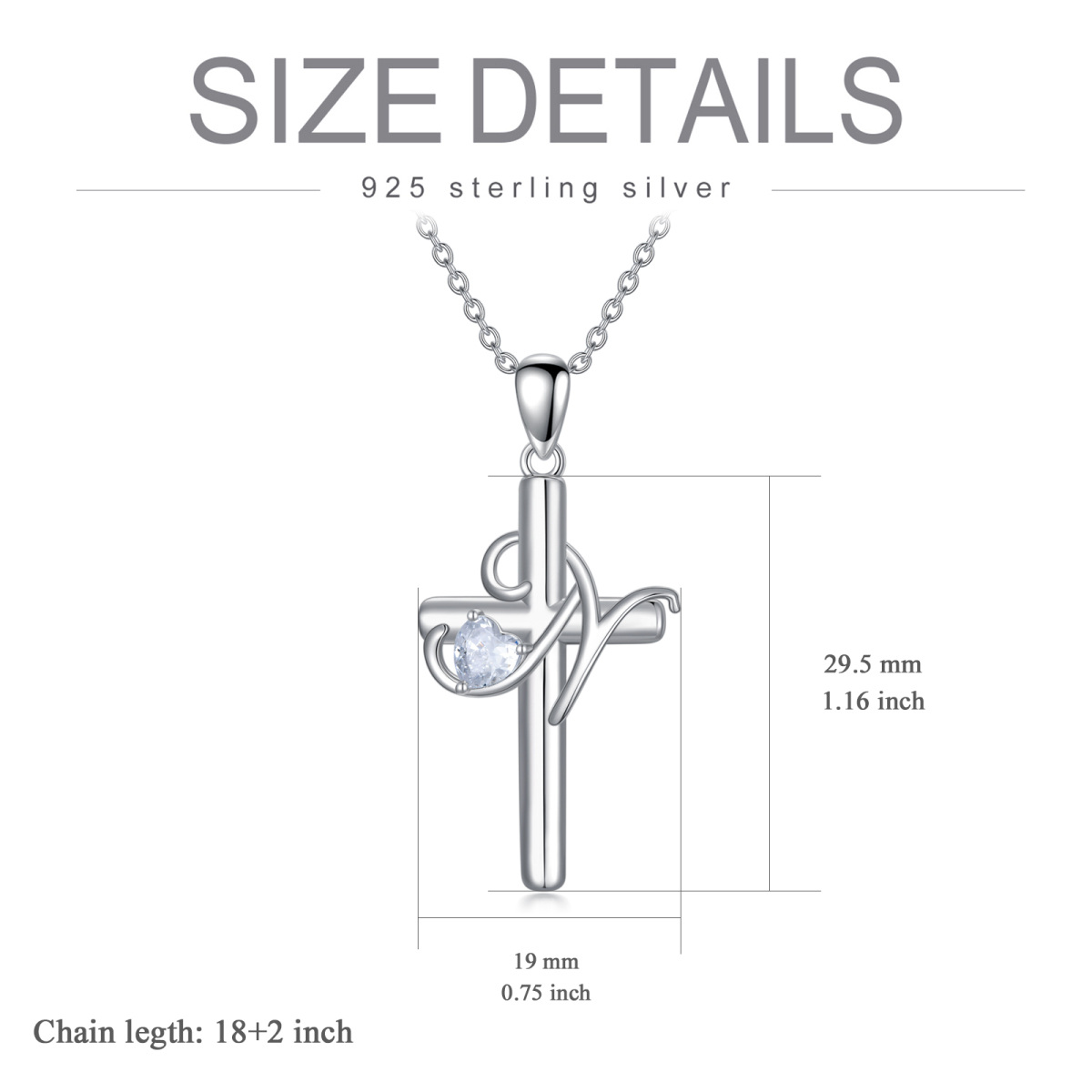 Sterling Silber Herz geformt Cubic Zirkonia Kreuz Anhänger Halskette mit Initial Buchstabe-5