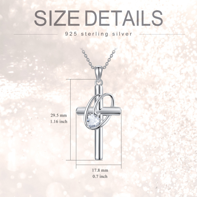 Sterling zilveren hartvormige cubic zirconia kruis hanger ketting met initiaal letter O-5