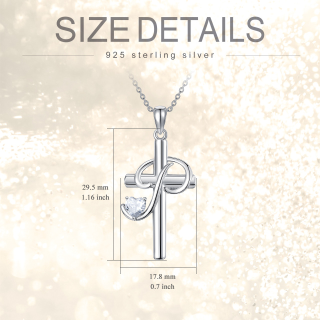 Sterling zilveren hartvormige cubic zirconia kruis hanger ketting met initiaal letter P-3