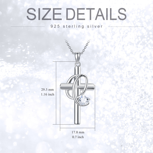 Sterling Silber Herz geformt Cubic Zirkonia Kreuz Anhänger Halskette mit Initial Buchstabe-5