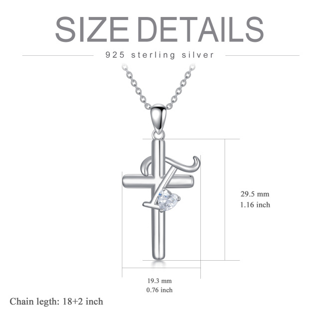 Sterling zilveren hartvormige cubic zirconia kruis hanger ketting met initiaal letter T-5