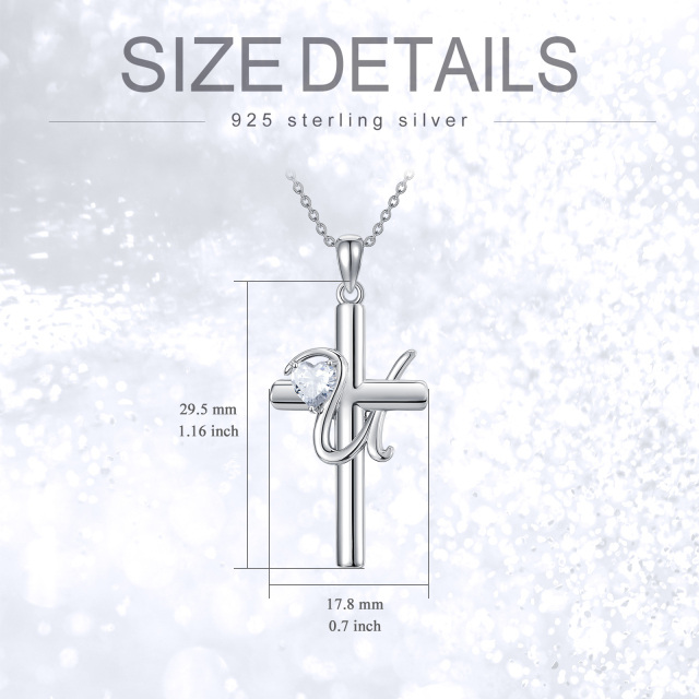 Sterling zilveren hartvormige cubic zirconia kruis hanger ketting met initiaal letter U-5