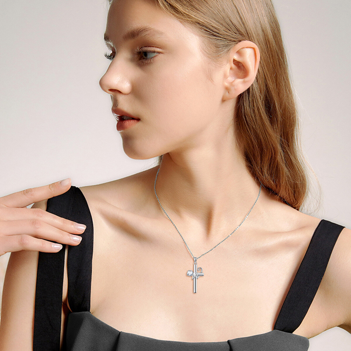 Collier en argent sterling avec pendentif croix en forme de coeur en zircon cubique et let-2