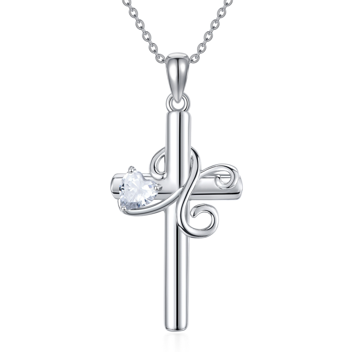 Sterling Silver Heart Shaped Cubic Zirconia Cross Pendant Necklace with Initial Letter X-1