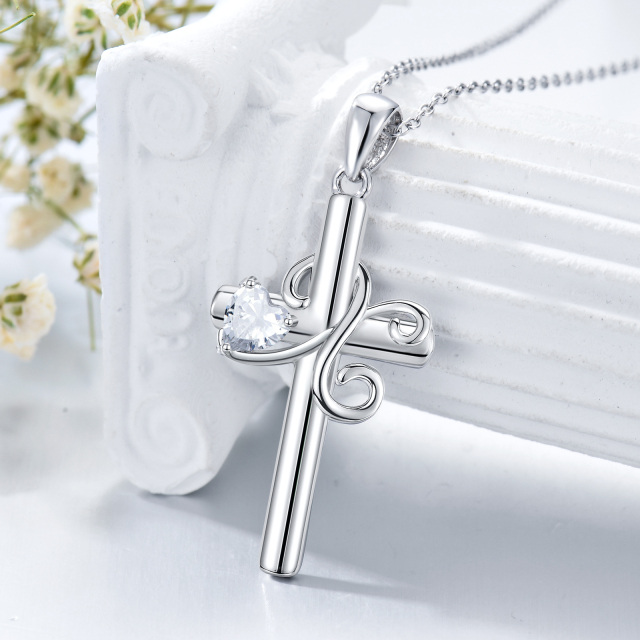 Sterling Silver Heart Shaped Cubic Zirconia Cross Pendant Necklace with Initial Letter X-3