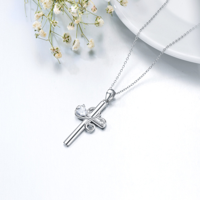 Sterling Silver Heart Shaped Cubic Zirconia Cross Pendant Necklace with Initial Letter X-4