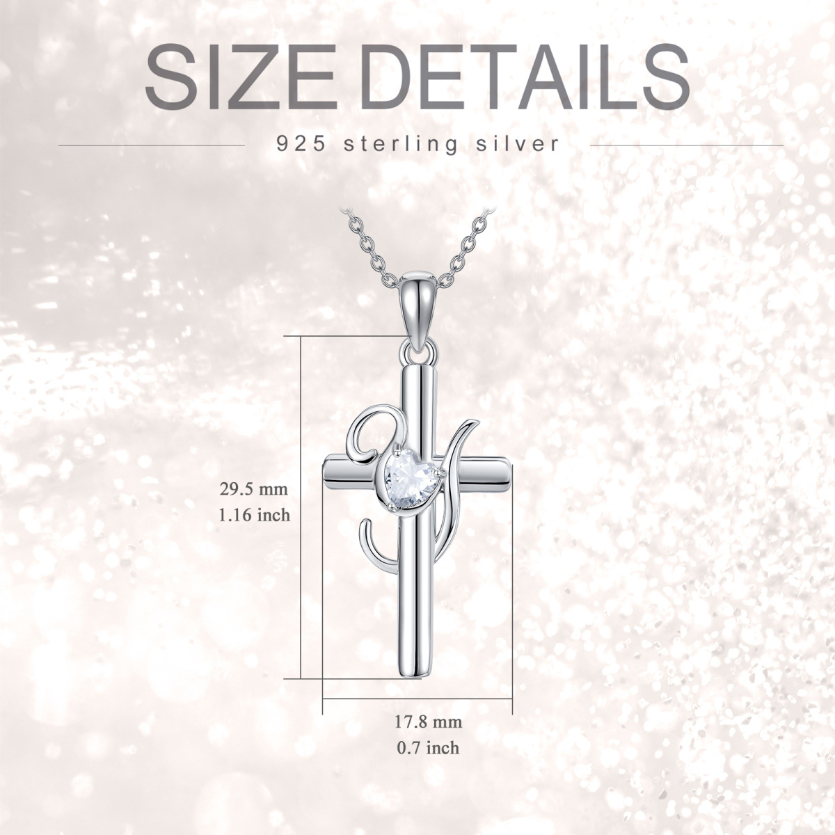 Sterling Silber Herz geformt Cubic Zirkonia Kreuz Anhänger Halskette mit Initial Buchstabe-5