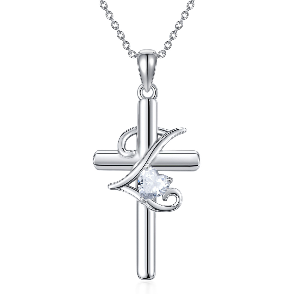 Collier en argent sterling avec pendentif croix en forme de coeur en zircon cubique et let-1