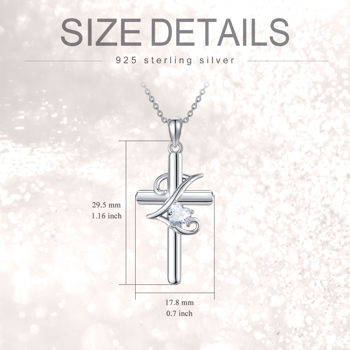 Sterling Silver Heart Shaped Cubic Zirconia Cross Pendant Necklace with Initial Letter Z-5