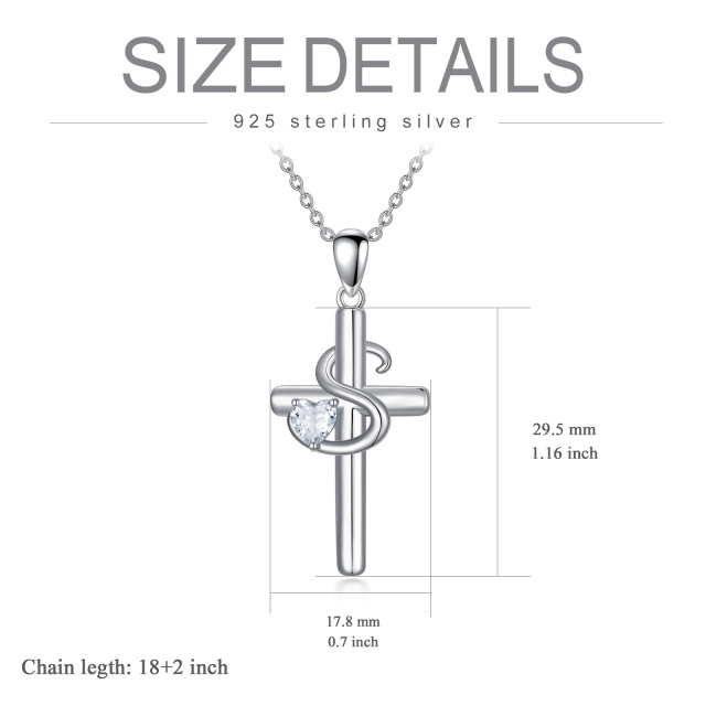 Sterling Silber Herz geformt Cubic Zirkonia Kreuz Anhänger Halskette mit Anfangsbuchstabe-5