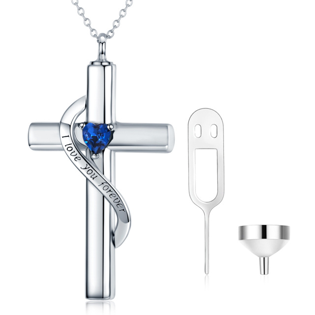 Sterling Silber Herz geformt Cubic Zirkonia Kreuz & Herz Urne Halskette für Asche mit eing