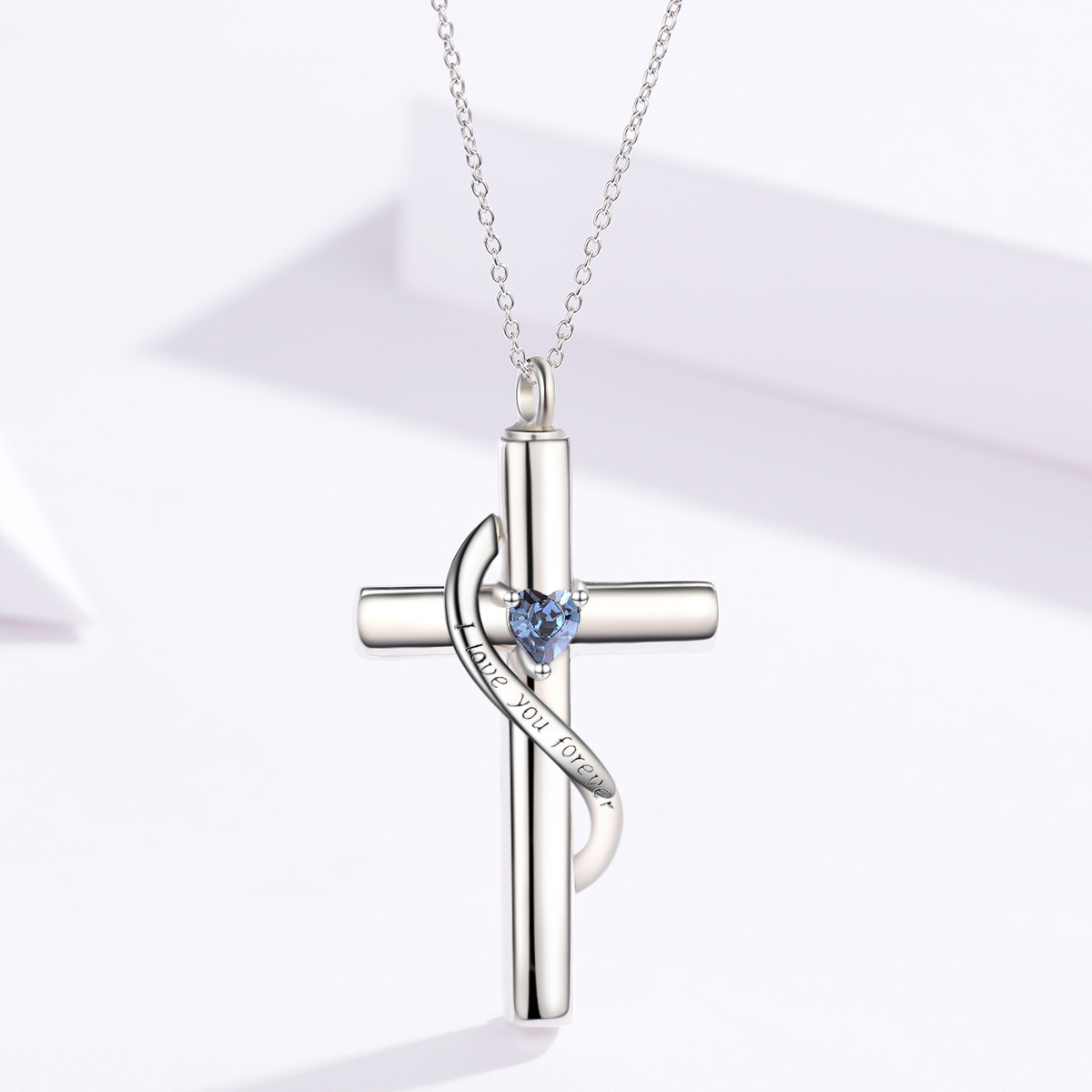 Collier en argent sterling en forme de coeur avec croix et coeur en zircon cubique pour ce-3