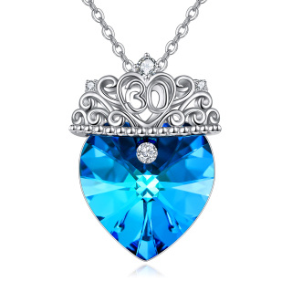 Sterling Silver Heart Crown Crystal Pendant Necklace for Women-42