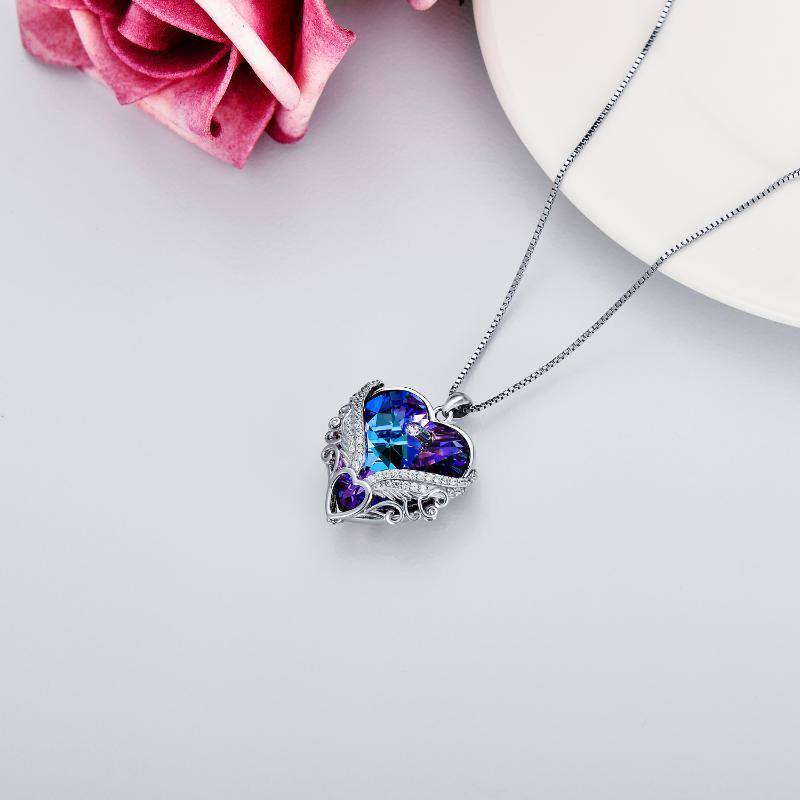 قلادة نسائية من الفضة الإسترلينية على شكل قلب وأجنحة ملاك وكريستال وريشة-4