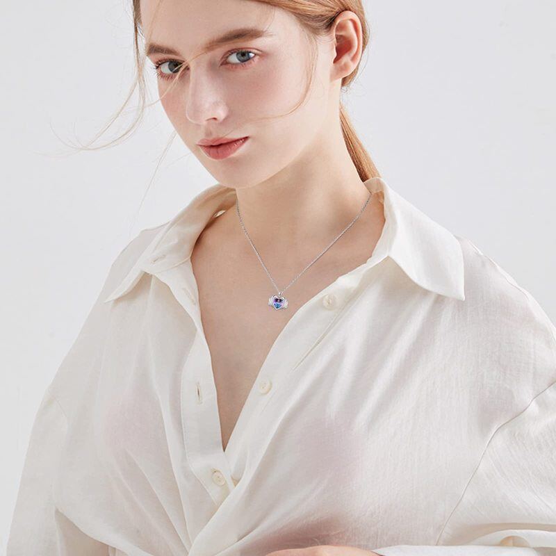 Colar com pingente de asa de anjo de cristal de coração de prata esterlina para mulheres-3