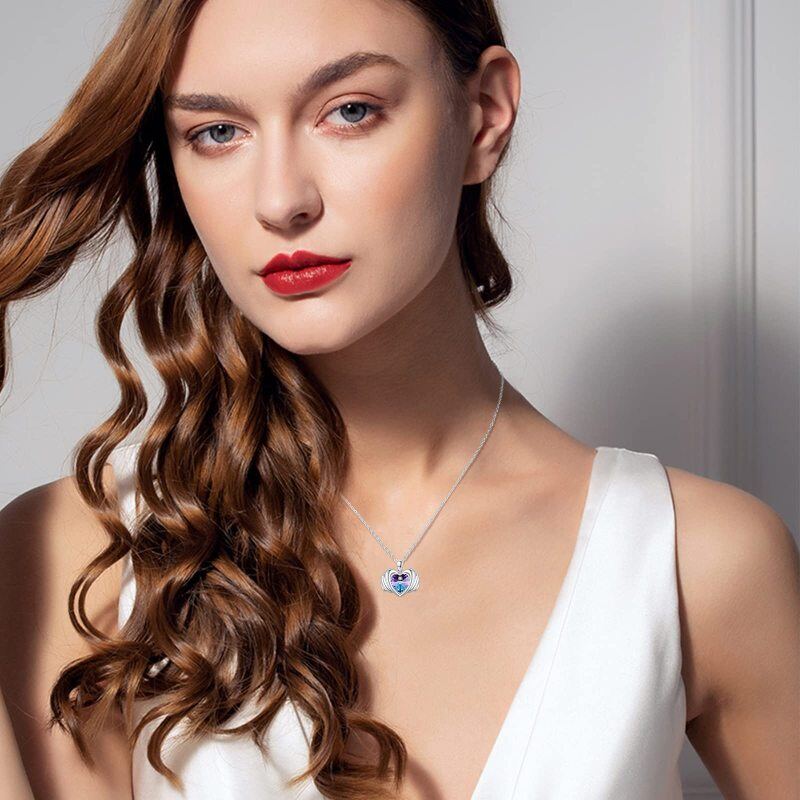 Colar com pingente de asa de anjo de cristal de coração de prata esterlina para mulheres-4