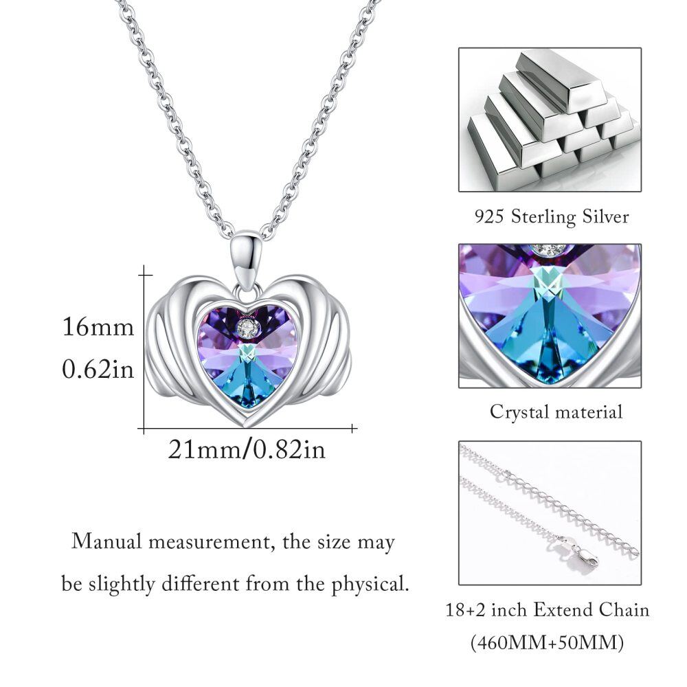 Sterling Silver Heart Crystal Angel Wing Pendant Necklace For Women-6