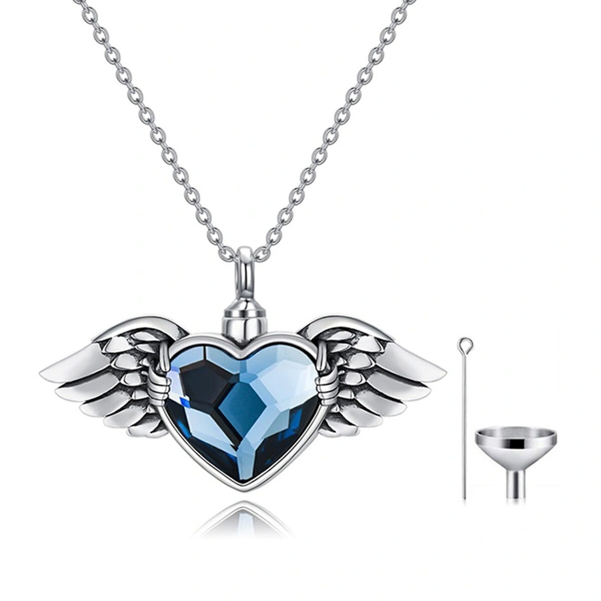 Sterling Silver Heart Crystal Angel Wing Urn Necklace For Ashes For Women-1