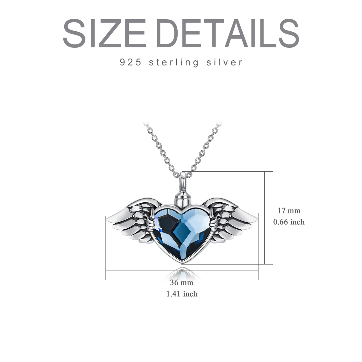 Sterling Silver Heart Crystal Angel Wing Urn Necklace For Ashes For Women-5