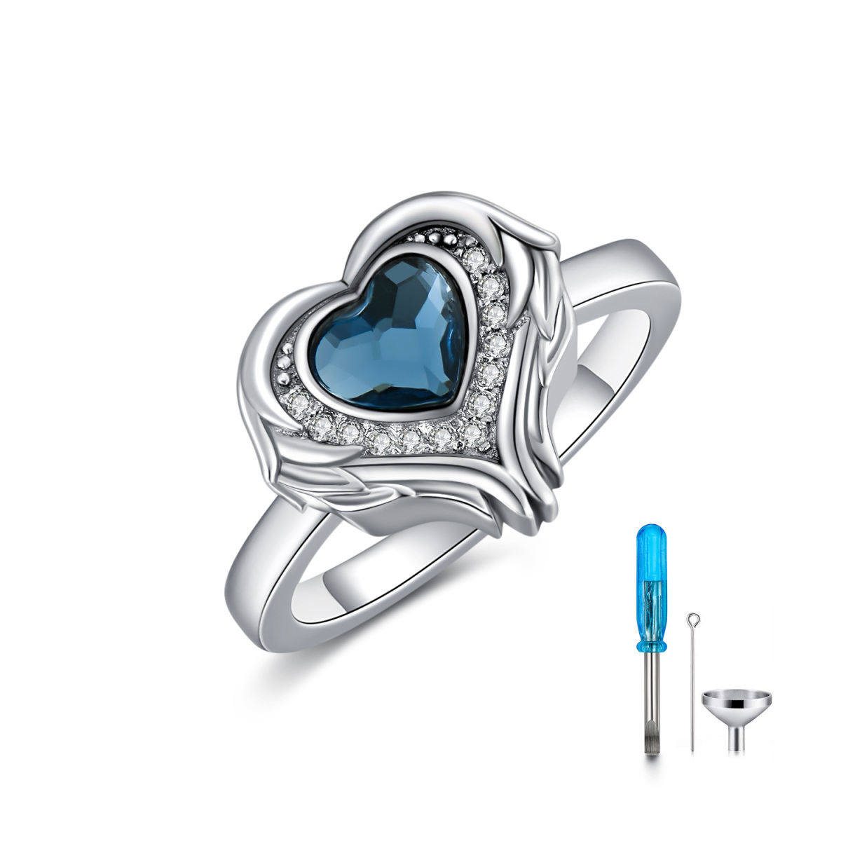 Anello da donna con ala d'angelo in cristallo a cuore in argento sterling con urna a cuore-1