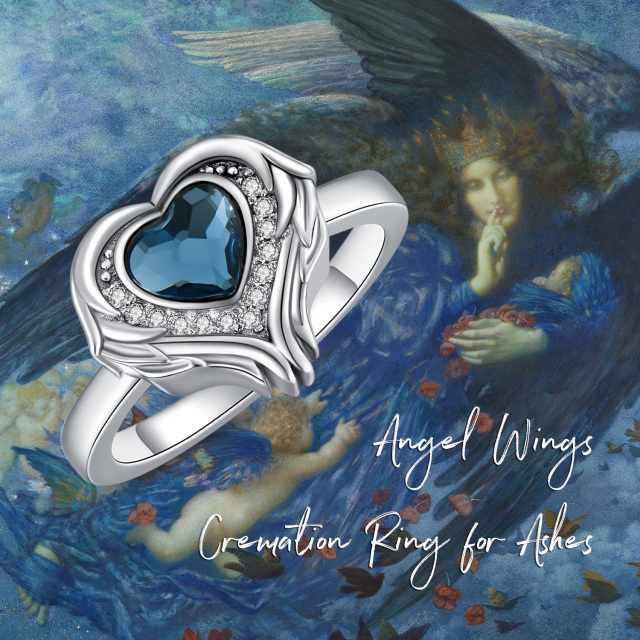 Anillo de urna con forma de corazón y alas de ángel de cristal en plata de ley-3