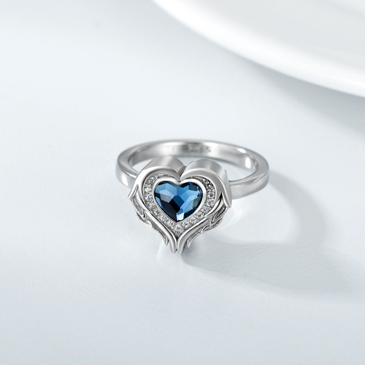 Sterling Silver Heart Crystal Angel Wing With Heart Urn Ring For Women-4