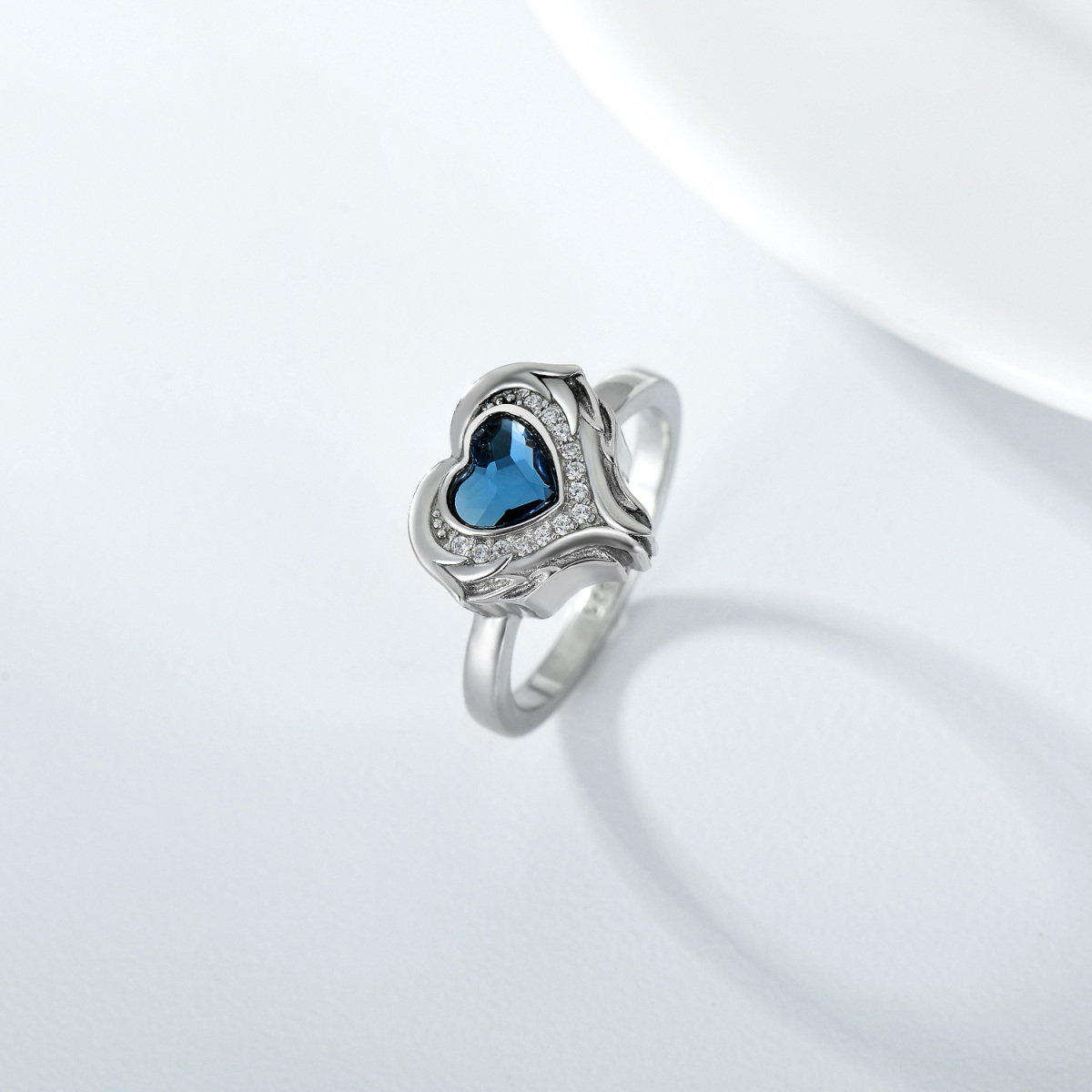 Anello da donna con ala d'angelo in cristallo a cuore in argento sterling con urna a cuore-5