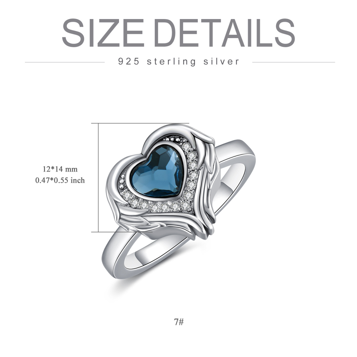 Sterling Silver Heart Crystal Angel Wing With Heart Urn Ring For Women-7