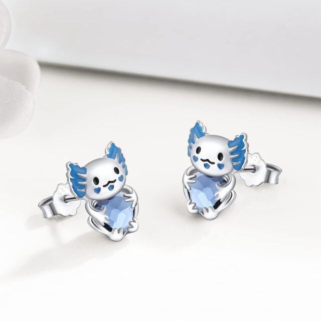 Pendientes de plata de ley con forma de corazón y axolotl de cristal-3