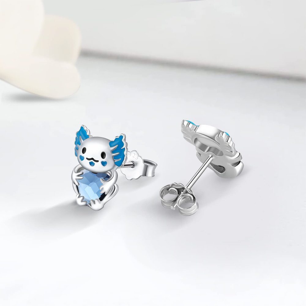 Sterling Silver Heart Crystal With Axolotl Stud Earrings For Women-4