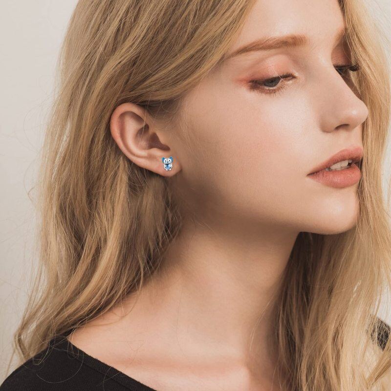 Sterling Silver Heart Crystal With Axolotl Stud Earrings For Women-5