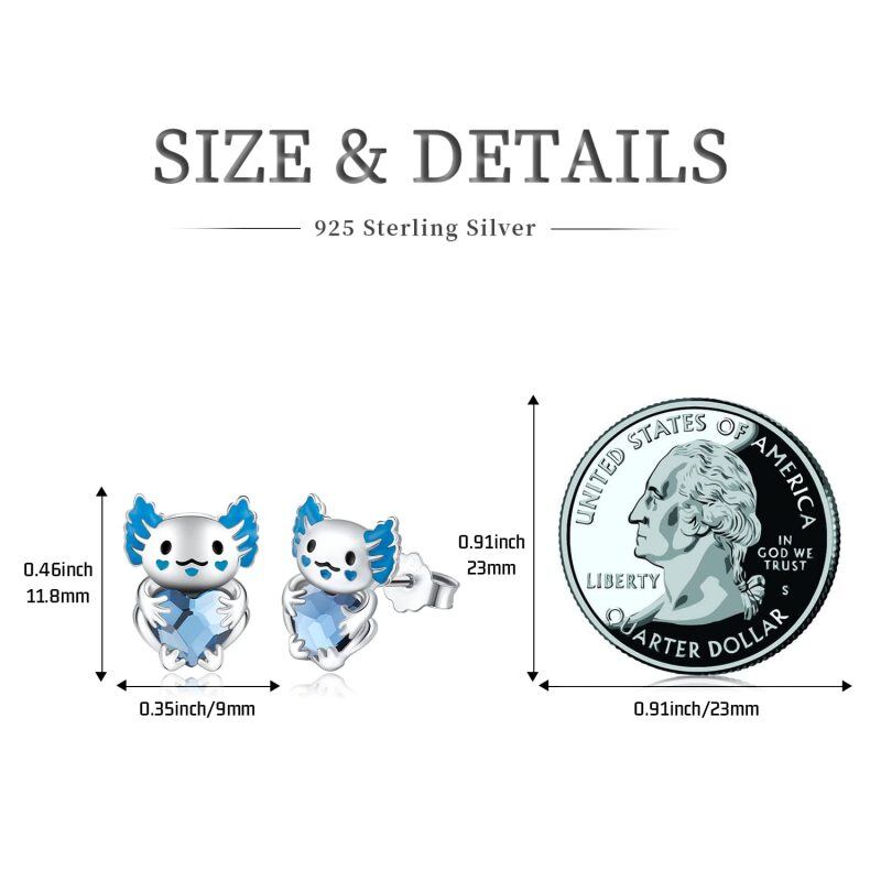 Sterling Silver Heart Crystal With Axolotl Stud Earrings For Women-6