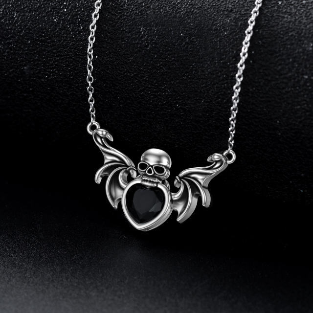 Collana con ciondolo a forma di cuore e teschio in cristallo in argento sterling-3