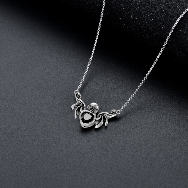 Collana con ciondolo a forma di cuore e teschio in cristallo in argento sterling-4