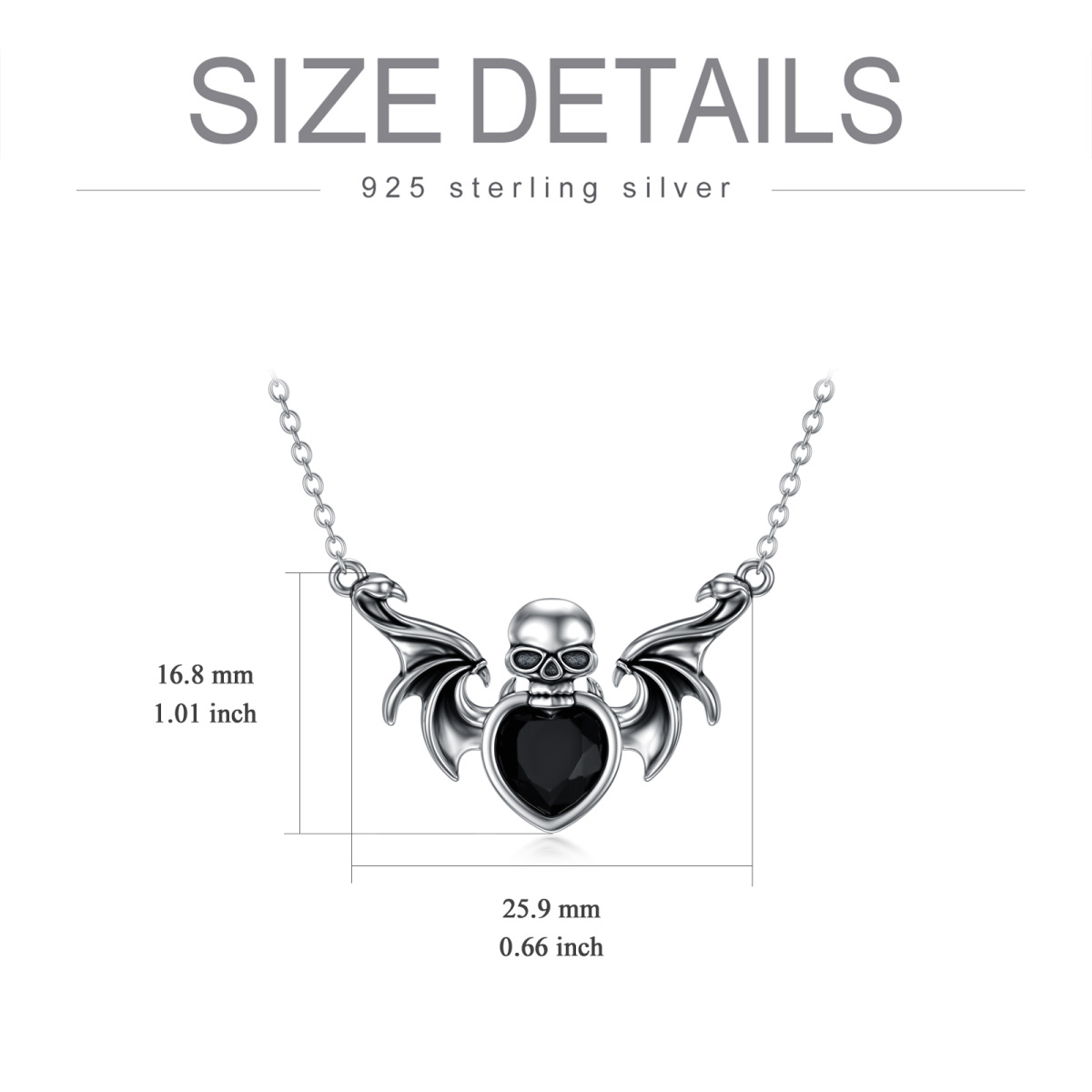 Collier en argent sterling avec pendentif chauve-souris et tête de mort en forme de coeur-6