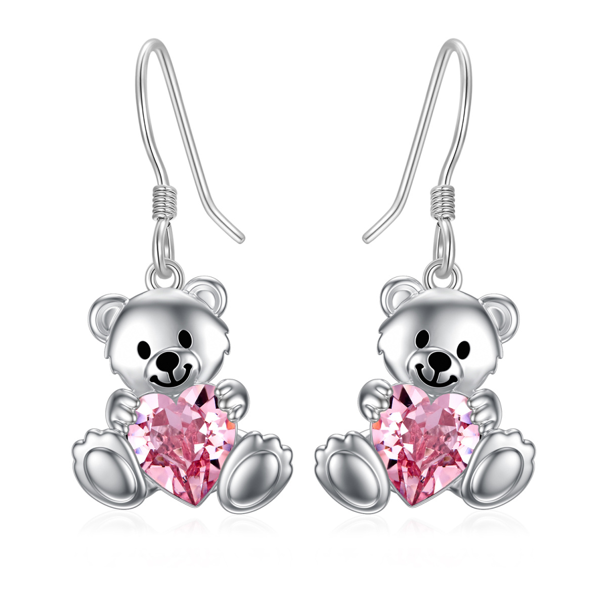 Pendientes colgantes de plata de ley con forma de corazón y oso para mujer-1