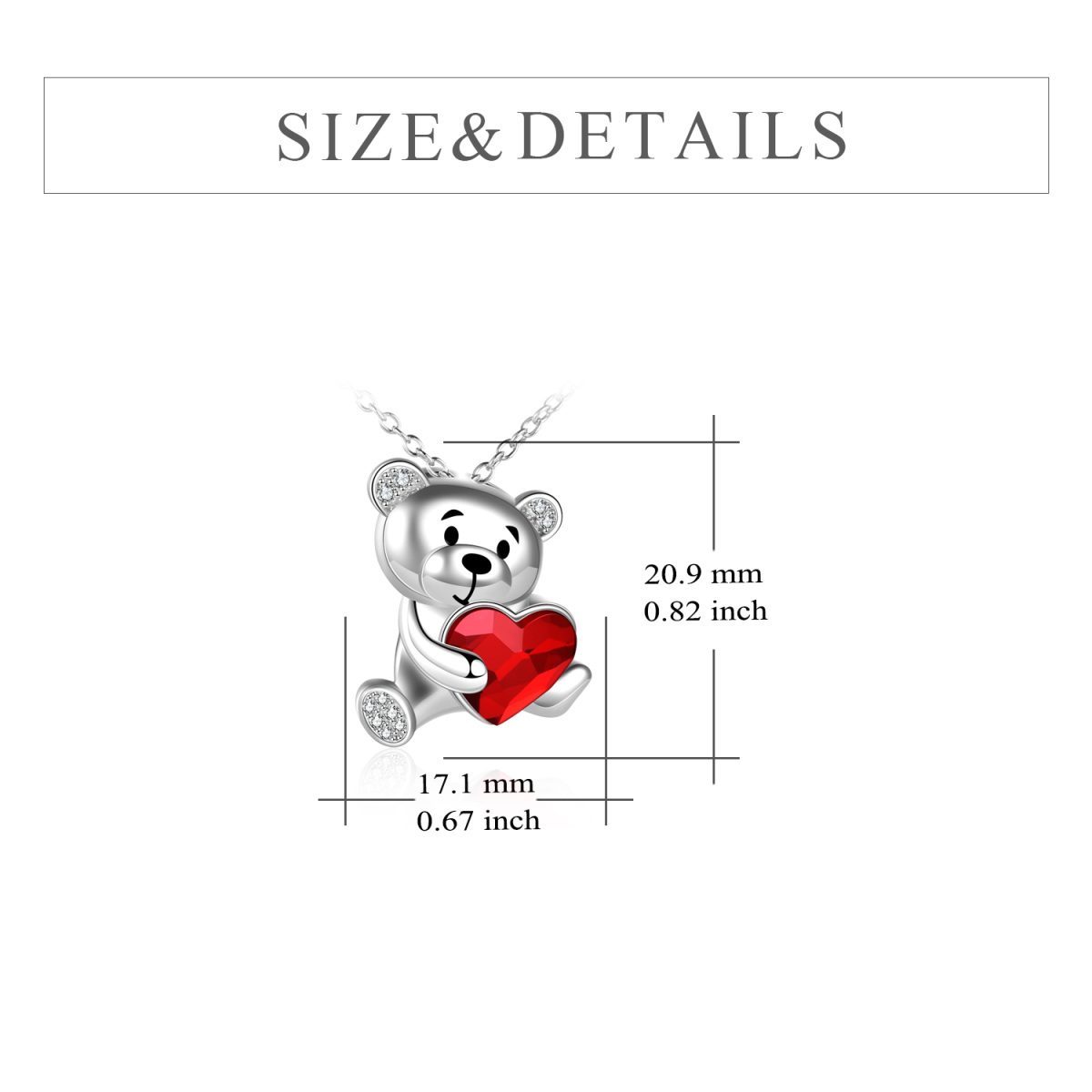 Sterling Silver Heart Crystal With Bear Pendant Necklace For Women-5