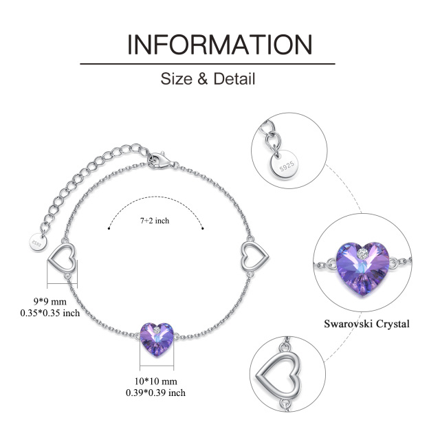 Srebrna bransoletka z kryształowym wisiorkiem w kształcie serca-5