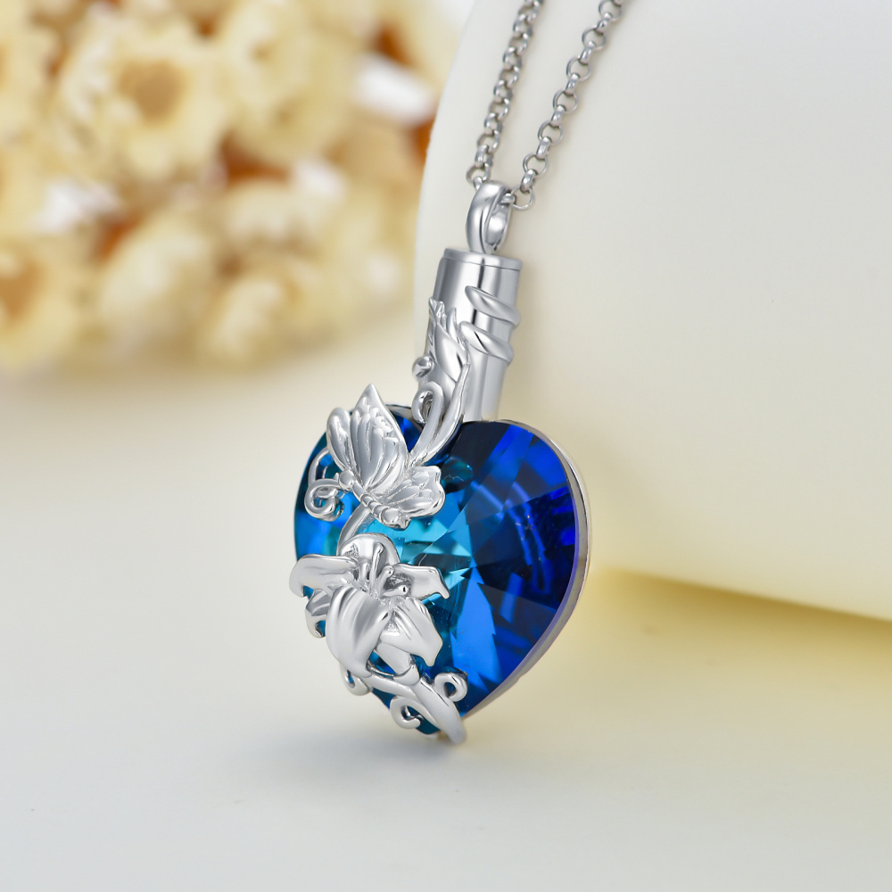 Sterling Silver Heart Crystal Butterfly Urn Necklace For Ashes For Women Best Friends-3