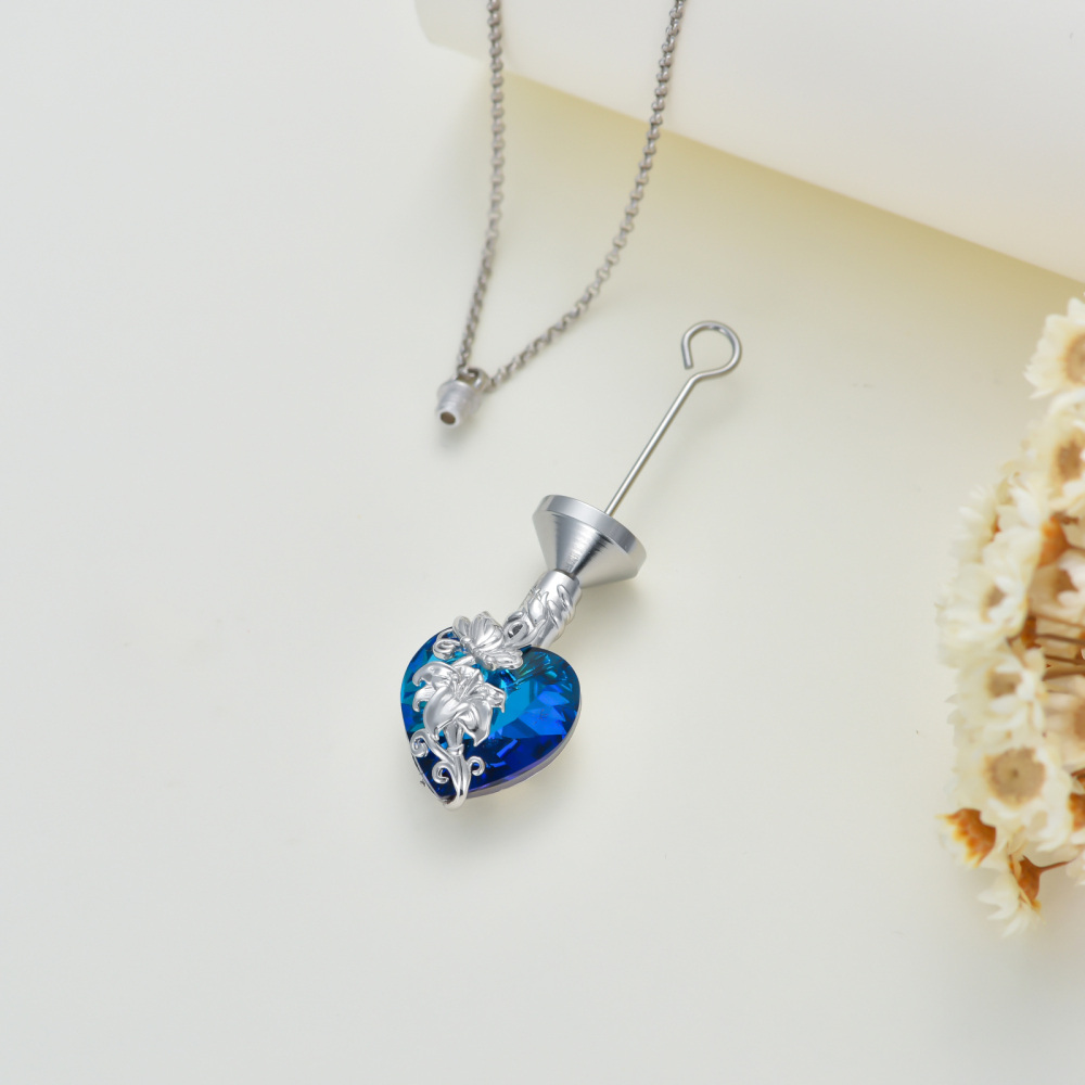 Sterling Silver Heart Crystal Butterfly Urn Necklace For Ashes For Women Best Friends-5